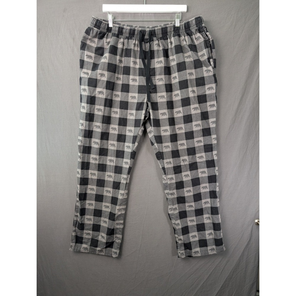 Eddie Bauer Men XL Pajama Pants Gray Black Buffalo Plaid Bear Sleepwear Lounge